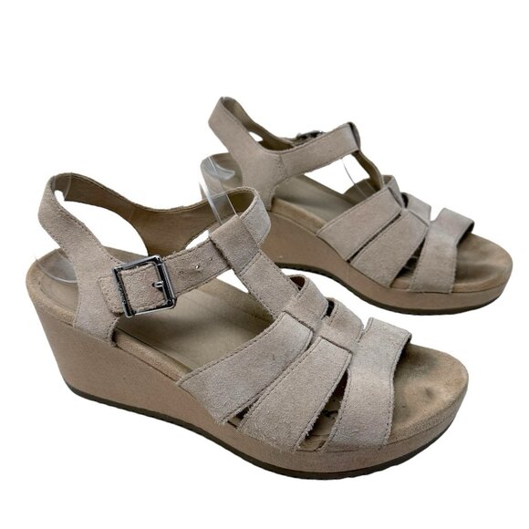 Vionic Women's‎ Tawny Strappy Sandal Nude Suede 9 Wedges Ankle Strap Shoes - Picture 1 of 5